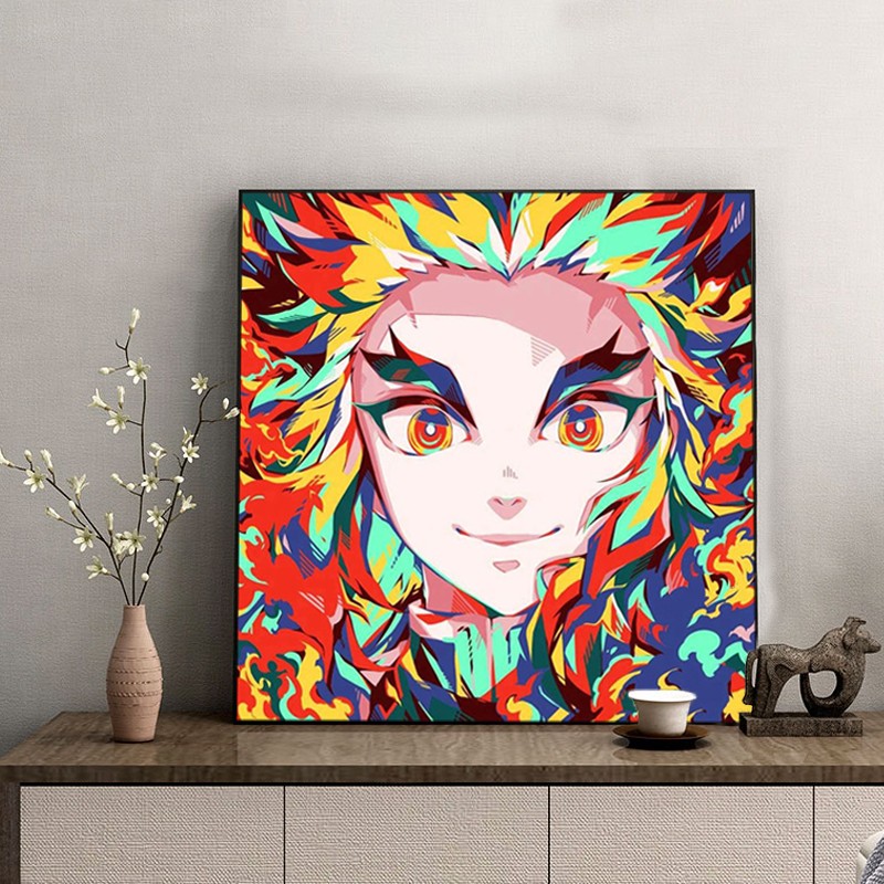 数字油絵 鬼滅の刃 杏寿郎 ポップアート アニメ 30×30cm[2]