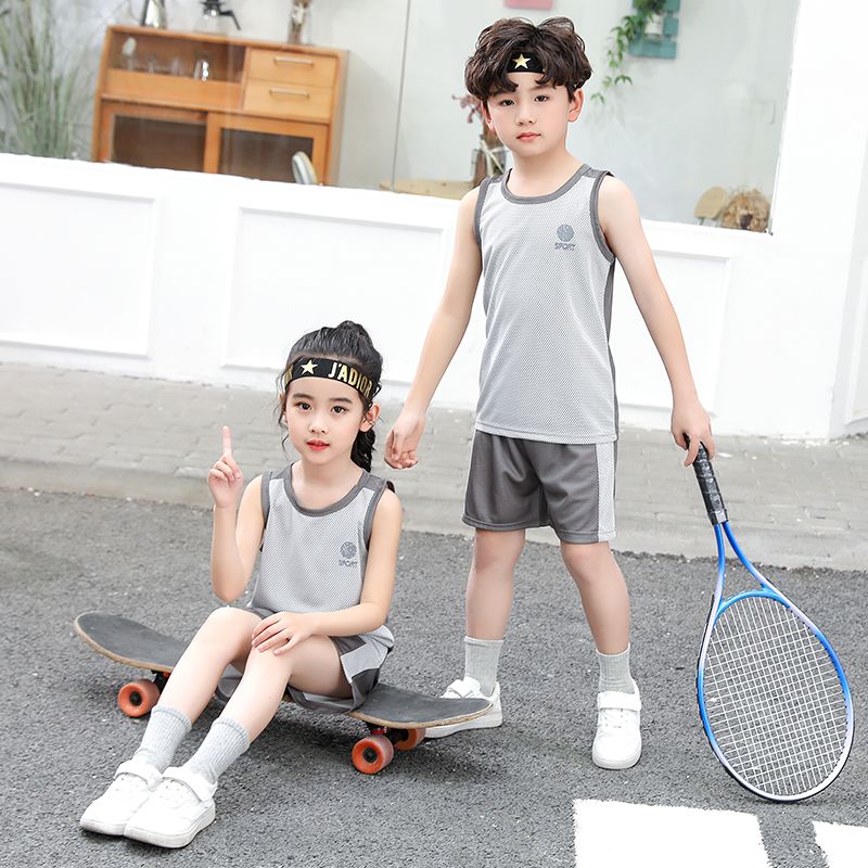 韓国 タンクトップ キッズ スポーツ 夏服 グレー[2]
