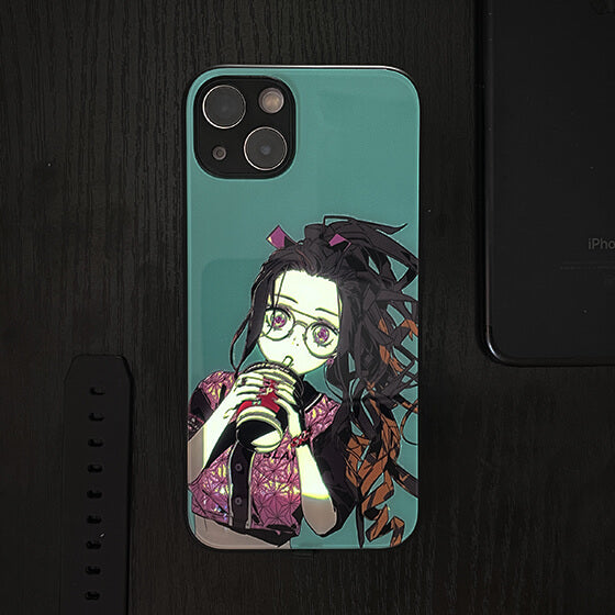 禰豆子 光るiphoneケース おしゃれ 黒 軽量 スマホケース 薄い 耐衝撃 アイフォンケース 全機種対応[3]